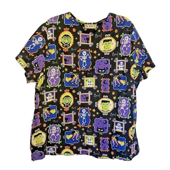 SB Scrubs Womens Halloween Scrub Top Size XL Short Sleeve Pockets - Picture 2 of 12